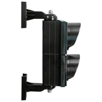 Dual 4 inch traffic light with black plastic brackets on a white background.