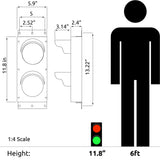 A graphic depicting the product dimensions and relative scale to 6 foot tall human.