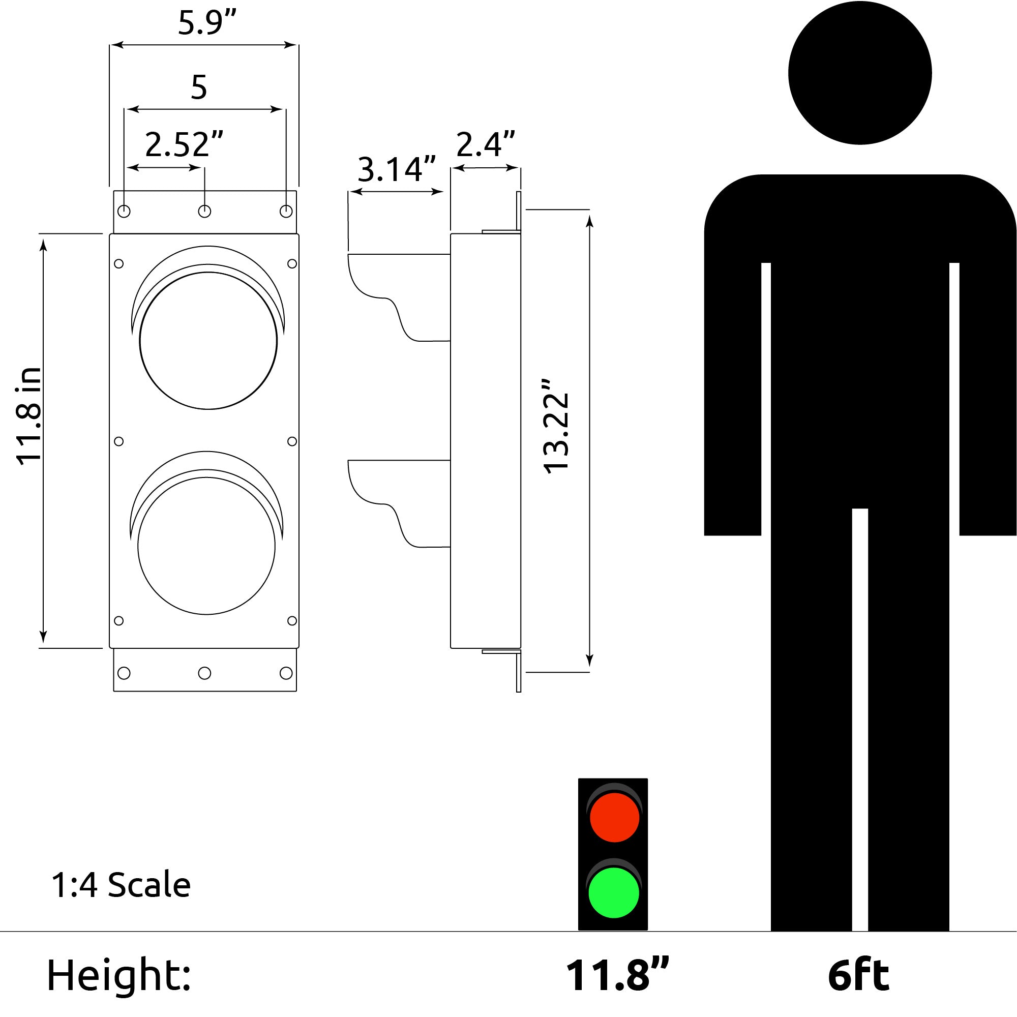 A graphic depicting the product dimensions and relative scale to 6 foot tall human.