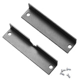 Black metal mounting hardware with 4 silver screws on a white background.