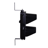 Black 8 inch traffic light turned off on a white background.