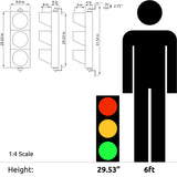Diagram comparing the height of a traffic light and a person, with dimensions labeled.