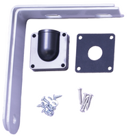 Metal brackets, wall mount and screws on a white background.