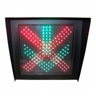 LED traffic sign with red and green X pattern on a white background
