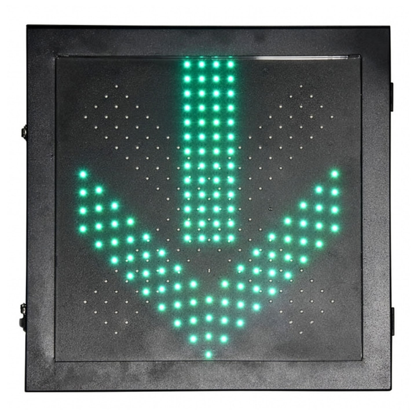 Black LED sign with green arrow symbol on a white background