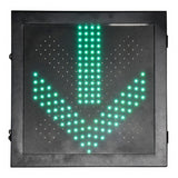 Black LED sign with green arrow symbol on a white background