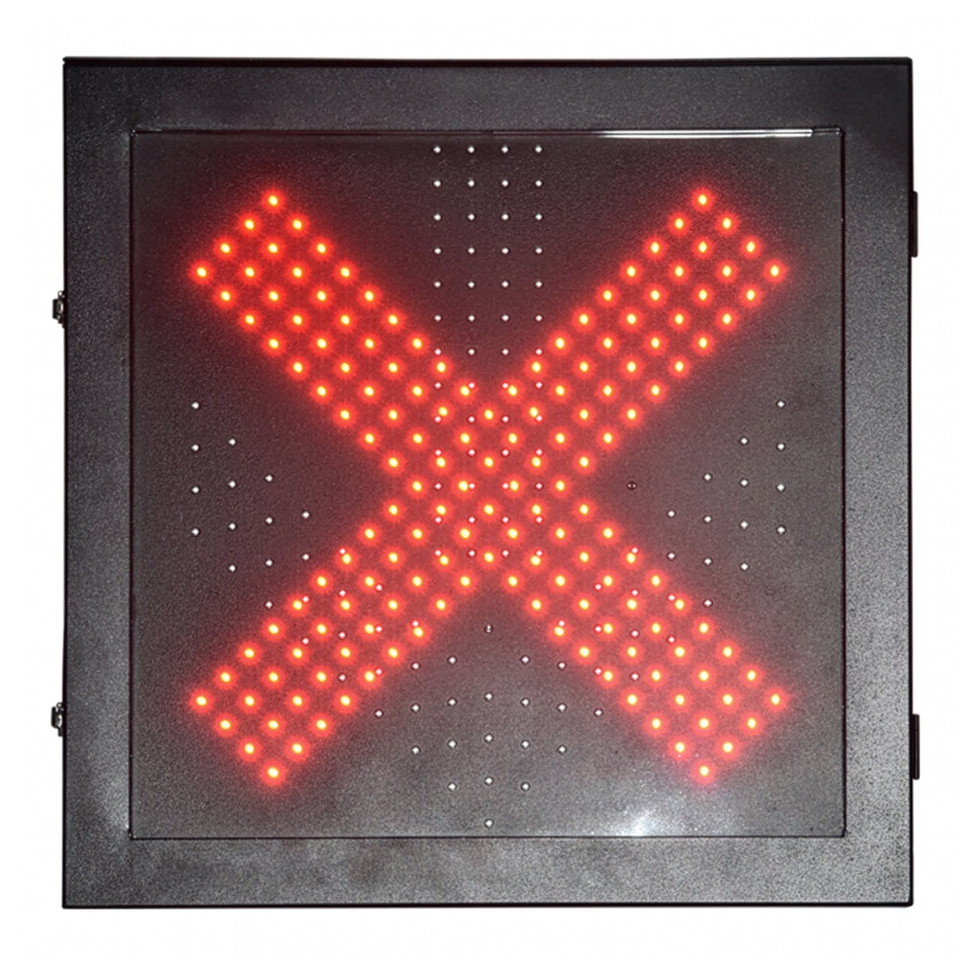 Black LED sign with red  'X' symbol on a white background