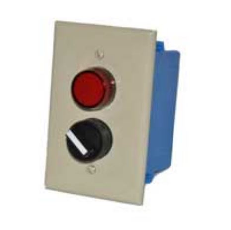 Ivory wall plate with red LED pilot light and 2 position switch mounted on a white background.