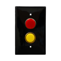 Black wall plate with red and yellow LED pilot light switch on a white background.