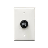 A white wall plate with a central black circular audible alarm component featuring a speaker icon on a white background.