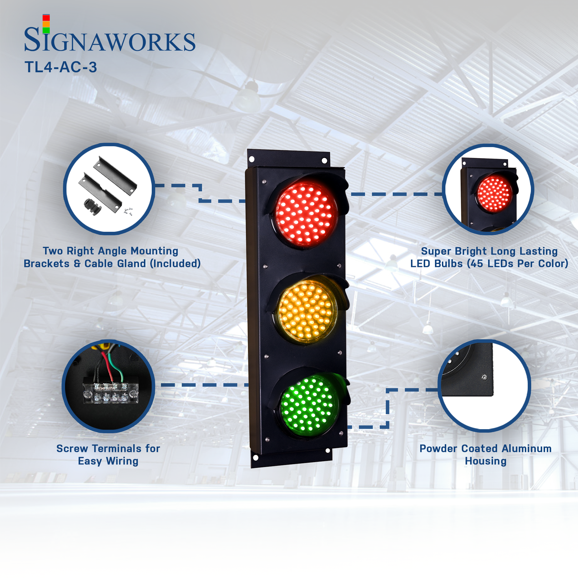 4 Inch Diameter Lens LED Traffic Light Signal, 3 Color 10 Ft Cable 3 Switch Control Box (Plug and Play)